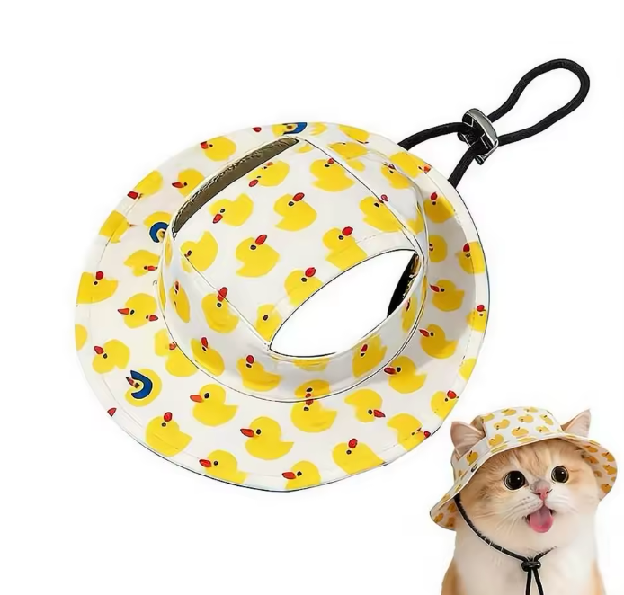 Cute Print Cat Hat for Small Medium Cats Adjustable Pet Cap Breathable Comfortable Sunscreen Hat Beach Activities