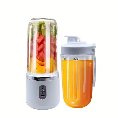 Six-Blade Portable Juicer Cup, Dual Detachable Cups, USB Charging, Easy Clean, for Home Office Travel, Fine Juice