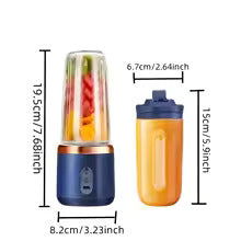 Six-Blade Portable Juicer Cup, Dual Detachable Cups, USB Charging, Easy Clean, for Home Office Travel, Fine Juice