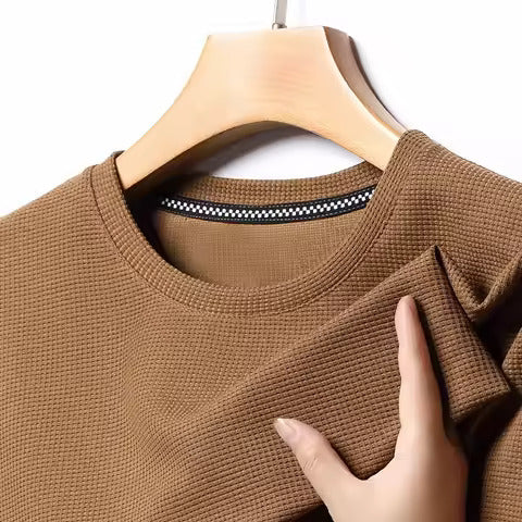 Summer New Waffle Knit Solid Color Men's Crew Neck Short SleevetShirt7Colored men's tops