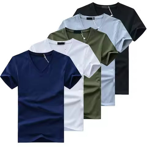 5Pcs/Lot High Quality Fashion Men's T-Shirts V Neck Short Sleeve T Shirt Solid Casual Men Cotton Tops Tee Shirt Summer Clothing
