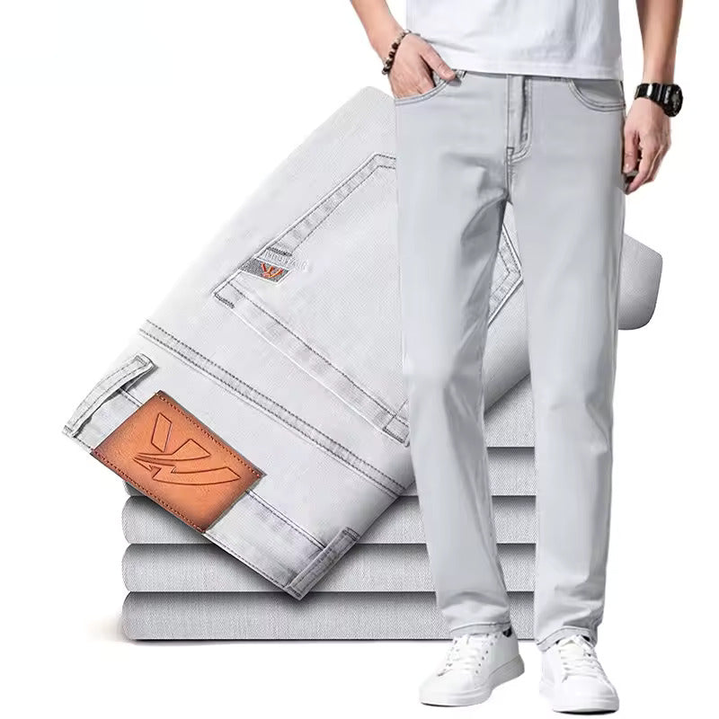 2026 New Men's Straight Business Jeans Spring Summer Thin Fashionable Casual Slim Elastic Male Brand Clothing Denim Pants