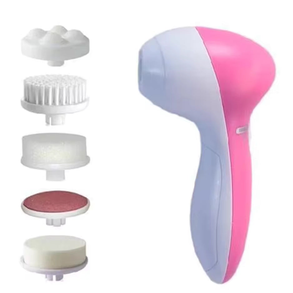 2026 Electric Facial Cleaner 5 IN 1 Face Cleansing Brush Wash Machine Spa Skin Care Massager Battery-powered（Without battery）